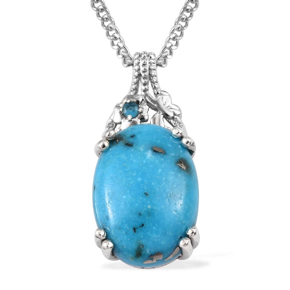 12.69ctw Genuine Turquoise Necklace 20" Platinum